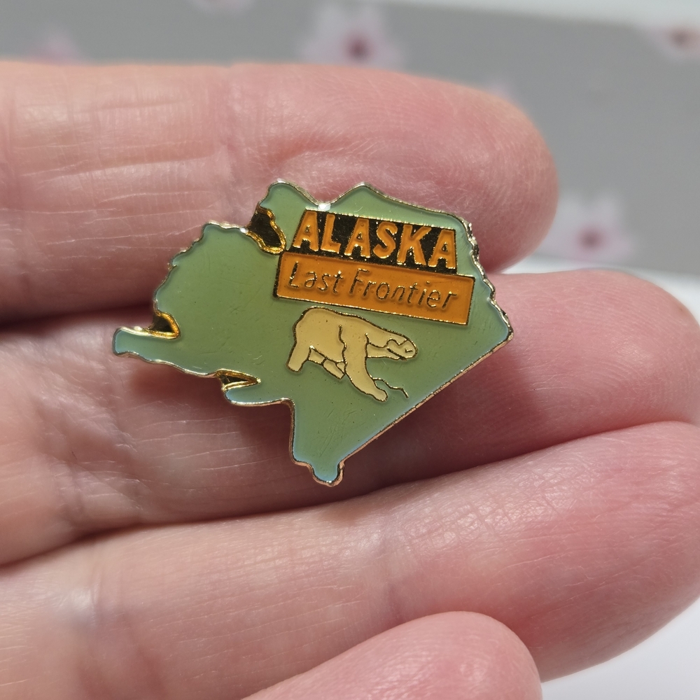 Vintage Alaska Map Pin - Green and Orange - Picture 3 of 5